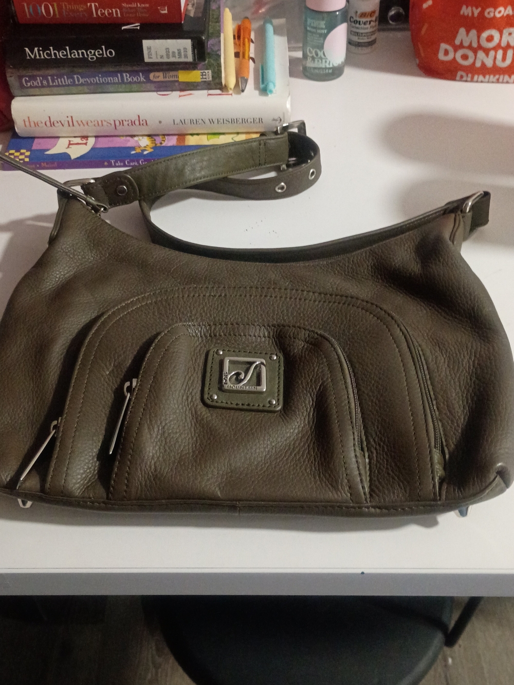 Stone Mountain Accessories Olive Shoulder Bag with Front Zip Pockets